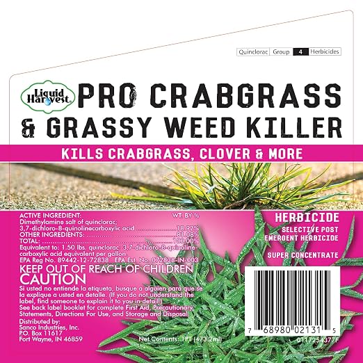 Pro Crabgrass & Grassy Weed Killer - 18.92% Quinclorac (Compare to Drive XLR8) – Concentrated Professional Crabgrass Herbicide – Quick Drying with Residual Control - 16 Ounces