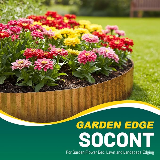 Corrugated Metal Garden Edging, 12"×10Ft Landscape Edging Border for Garden, Flower Bed, Lawn and Landscape Edging (Rusty)...