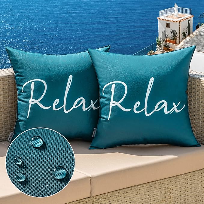 MIULEE Outdoor Waterproof Throw Pillow Covers Set of 2 Relax Decorative Outdoor Square Pillowcases for Chair Patio Garden Couch Tent Balcony Sofa Deep Blue 18x18 Inch