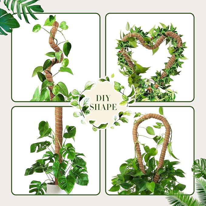 2 Pack 63" Bendable Moss Pole for Plants Monstera, Moss Poles for Climbing Plants Indoor, Coir Plant Pole Sticks Support Stakes for Potted Plant, Pothos, Philodendron Plants