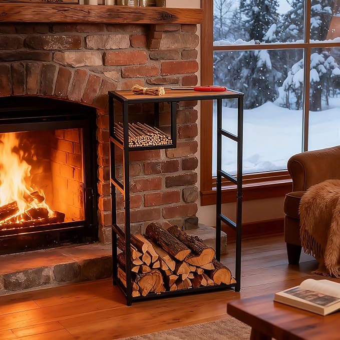 Yohsnor Indoor Firewood Rack - 23 x 39 Inches Durable Firewood Holder for Indoor and Outdoor Use - Elegant Fireplace Storage Solution & Stylish Home Decor