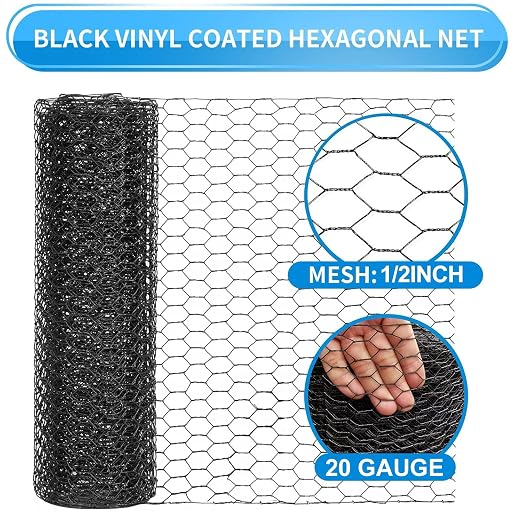 1/2 Inch Black Wire Mesh Roll - 24'' x 100' Chicken Wire Fence, 20 Gauge Hardware Cloth Poultry Netting for Garden/Animal Barrier/Rabbit/Floral/Chicken Coop/DIY Projects