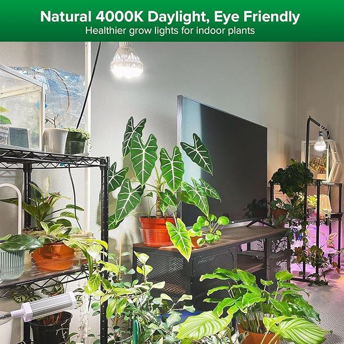SANSI Grow Lights for Indoor Plants, Full Spectrum 36W Grow Light Bulbs (400 Watt Equiv) with Optical Lens for High PPFD, PPF 65.6 umol/s LED Energy Saving Plant Light for Indoor Growing Seed Starting