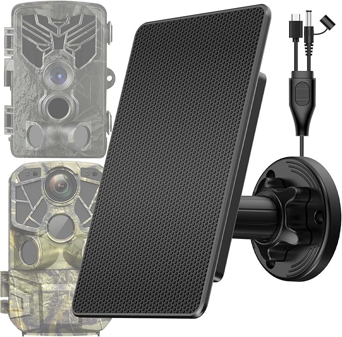 Trail Camera Solar Panel, Built-in 5000mAh Rechargeable Battery Solar Panel for Trail Camera- Type C/5V DC/6V for Continuous Charging of Hunting Cameras, IP66 Waterproof Solar Charger for Outdoor Use