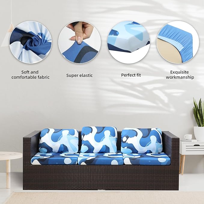 BIETYONE 8Pcs Stretch Patio Cushion Covers,for Outdoor Couch Cushion Covers Replacement,Outdoor Sofa Covers Patio Slipcovers Couch Cover,Washable Furniture Cover (Pattern 2, Cover Only)
