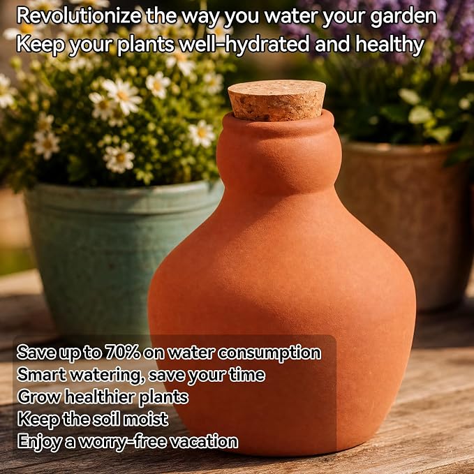 3 Pack Large Terracotta Olla Watering Pots, 520ml Plant Watering Globes, Self Watering Devices for Outdoor Garden Flower Bed Plants