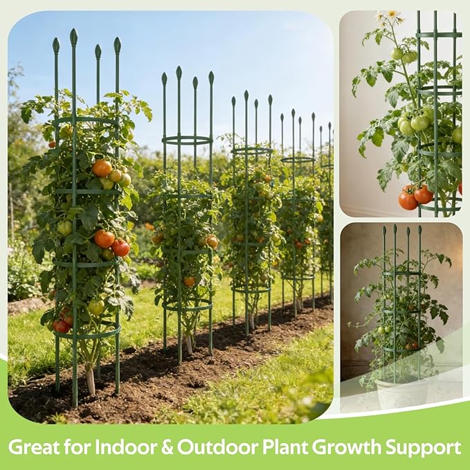 2 Pack Tomato Cages for Garden - Heavy Duty Tomato Trellis for Climbing Plants Vines Outdoor & Indoor - 63 Inch Adjustable Tall Tomato Cage Plant Support Stakes for Pots Raised Garden Bed