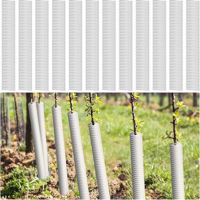 Nuenen 12 Pcs Corrugated Tree Guards, Long 15.75 Inch Diameter 1.96 Inch Pp Tree Trunk Protectors, Tree Bark Protector Tube Wraps for Saplings Plants Seedlings Deer Rabbit Cats Rodents Mowers (White)
