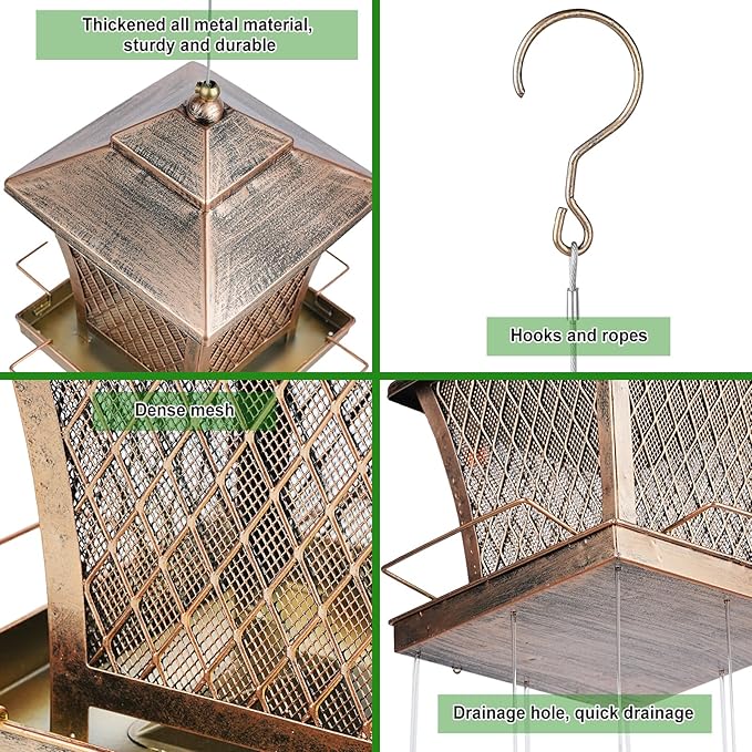MYITYARD Bird Feeder for Outdoors Hanging, 4 lbs Large Capacity Metal Wild Bird Feeders, Vintage Bronze Finish Rust-Resistant Birdfeeder for Garden Yard Balcony Decor