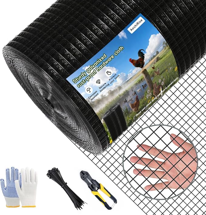 Galvanized Black Vinyl Coated Hardware Cloth | 1/2 Inch Mesh 19 Gauge 36"x100' | Rust & Corrosion Resistant, Easy Install for Chicken Fencing, Garden Fence, Tree Guard, Gopher Wire