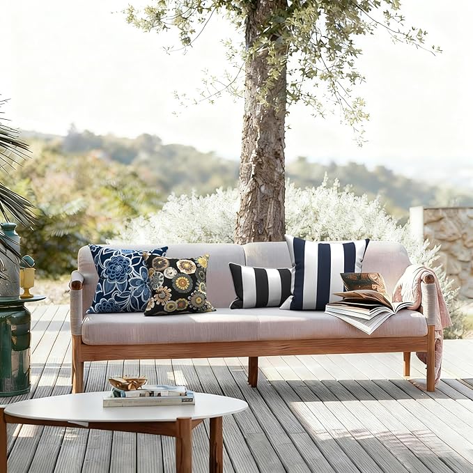 LVTXIII Outdoor Pillow Covers 20x20 Inch, 2 Pack Large Square Throw Pillow Cases, Fade-Resistant Cushion Covers for Patio Furniture Sofa, Garden Porch, Cabana Navy
