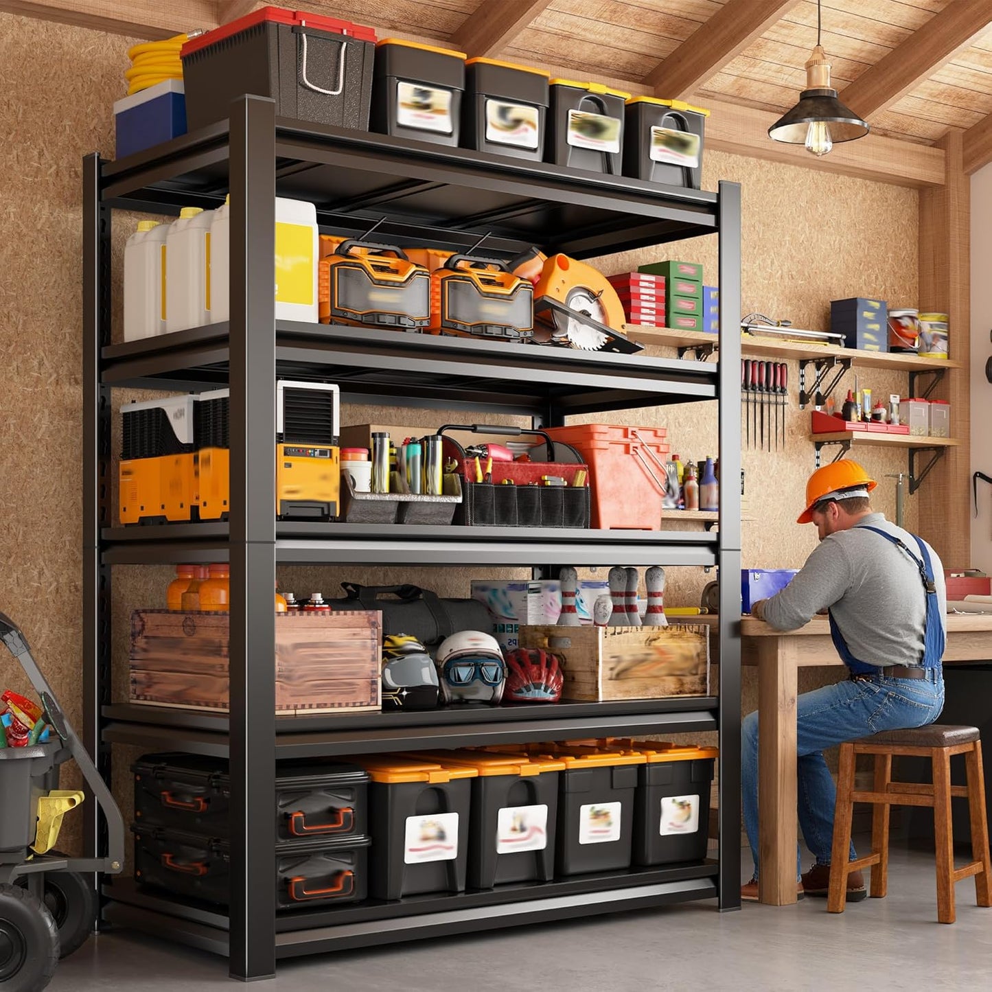 REIBII Garage Shelving, 3000 LBS Garage Shelves, Adjustable Metal Storage Shelves, 5 Tier Heavy Duty Shelving Units for Garage, Basement, Warehouse, Kitchen, Pantry, 72" H x 36" W x 16" D