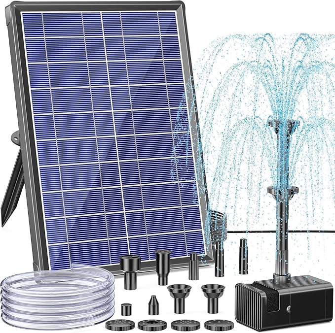 Antfraer 8W Solar Water Pump with Dry-Run Protection, Solar Bird Bath Fountain Pump Double-Layer Nozzles & 5Ft Tubing, Solar Fountain Pump for Small Pond, Garden, Patio & Outdoor Water Feature