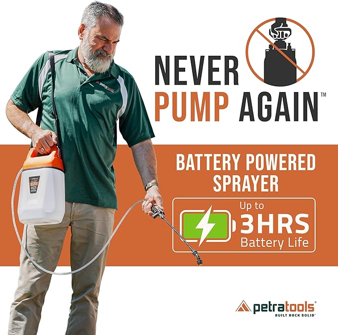 PetraTools EZ1 Battery Powered Sprayer 1 Gallon - Lawn and Garden Electric Sprayer for Weed/Pest Control, Watering & More - Battery Operated for Effortless Spraying (1 Gallon)