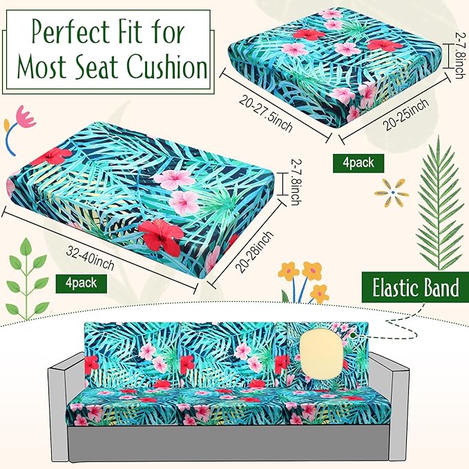 Spiareal 8 Pcs Waterproof Patio Stretch Sofa Cushion Cover, Outdoor Cushion Cover Replacement Include 4 Backrests and 4 Cushions, Sofa Seat Covers Furniture Protector (Tropical Plants)
