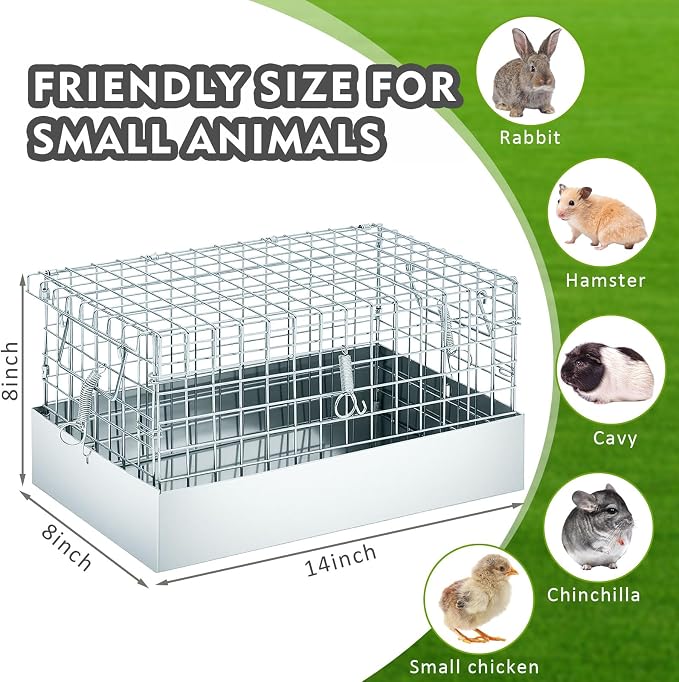 DoubleFill 14x8x8 Inch 1 Hole Folding Guinea Pig Carrier Chinchilla Cage with Tray & Handle, Metal Small Animal Travel Portable Transport Habitat & Temporary Housing for Rabbit Chick Bird Hamster Pet