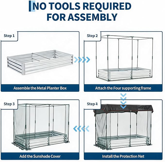 8x4x1Ft Galvanized Raised Garden Bed Kit w/Self Watering Irrigation & Mesh Cover, Metal Bottomless Raised Planter Box for Veggies Herbs Flowers, Rustproof Elevated Garden Bed Backyard Patio Farm