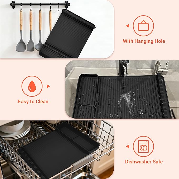 2Pack Silicone Grill Mat for Blackstone - 16x11.5 Inch Non-Slip Tool Mat with Sauce Drip Pad & Wavy Grip, Outdoor BBQ Accessories & Gifts for Men, Dad, Grilling (Black)