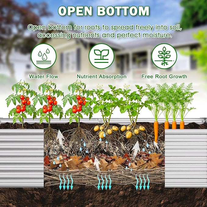 Tall Galvanized Raised Garden Bed Kit Outdoor Patio,6x3x2ft Large Rectangular Metal Planter Boxes,Deep Root Box Planter for Gardening, Vegetables, Flowers, Herbs, 1 Pack, Silver