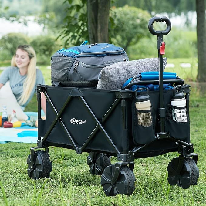 PORTAL Heavy-Duty Folding Wagon Cart, Large Collapsible Utility Wagon with All-Terrain Wheels for Beach, Camping, Garden & Grocery