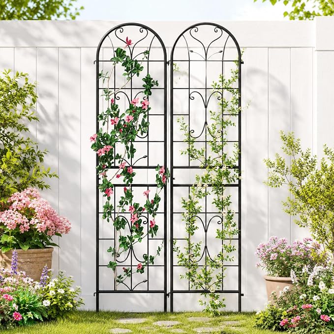 2 Pack 87x20in Garden Trellises, Ornate Scrollwork Black Metal Coated Rustproof Trellis for Climbing Plants Outdoor, Roses, Vegetables, Vines, Cucumbers