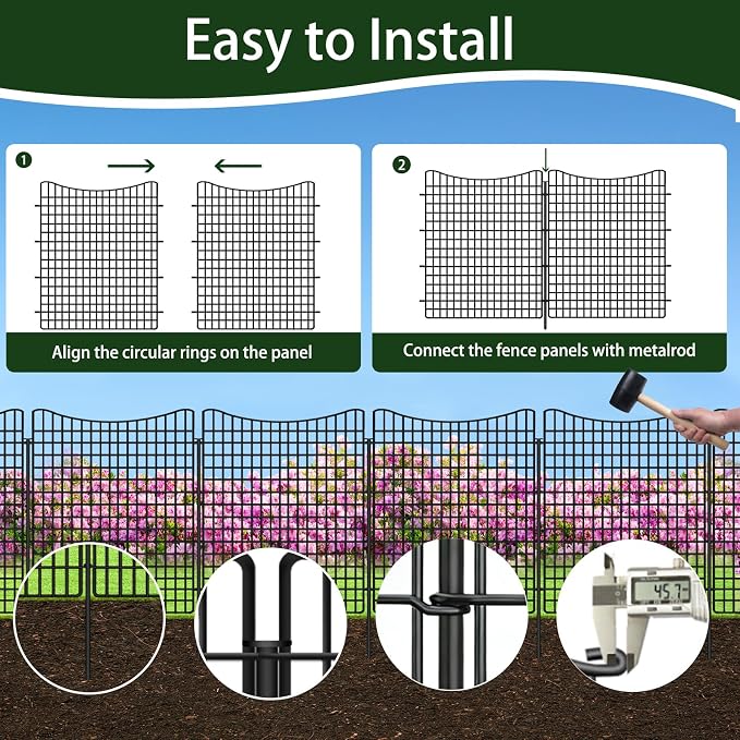 ULIOK 14 Panels Dog Fence Outdoor for Yard, Garden Fence Animal Barrier, 36 in(H) X 35.36 ft(W) No Dig Garden Fencing Outdoor, Dogs Rabbits Blocker Metal Wire Decorative Fences for Yard, Patio