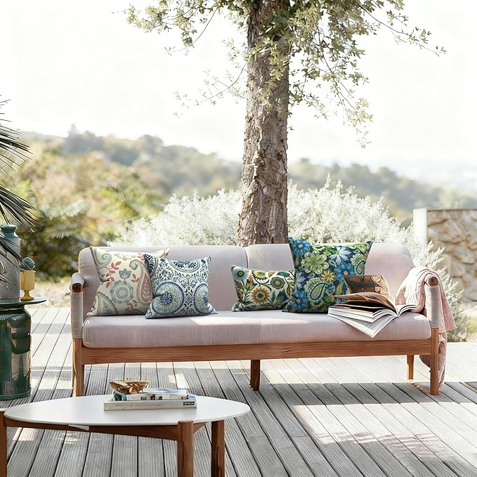 LVTXIII 2 Pack Outdoor Pillow Covers ONLY 18x18 Inch, Water-Repellent Square Decorative Cushion Covers for Patio Furniture, Garden, Sofa, Paisley Vintage