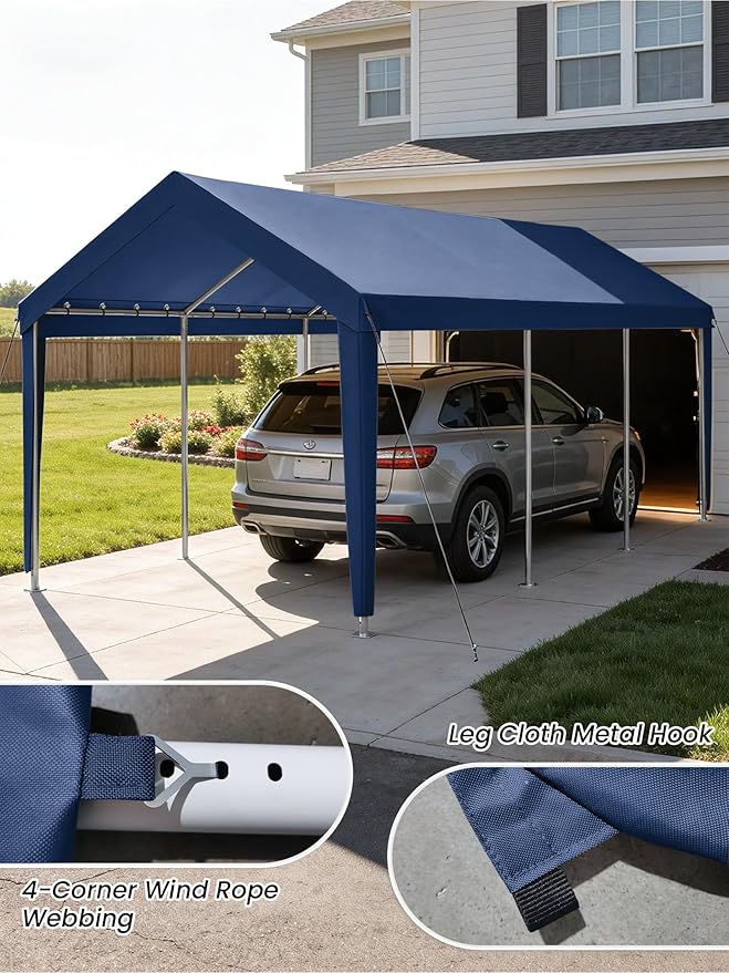 12 x 20 Ft Carport Replacement Cover, Heavy Duty Outdoor Car Tarp Canopy, Waterproof & UV Protected Tear Oxford Tarp with Ball Bungees (Frame is Not Included)