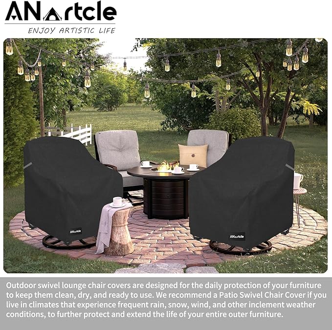 ANartcle Patio Chair Covers,600D Waterproof Heavy Duty Outdoor Lawn Patio Furniture Covers,Patio Swivel Chair Covers for Outdoor Furniture,(32W x 35D x 36H inches) Black
