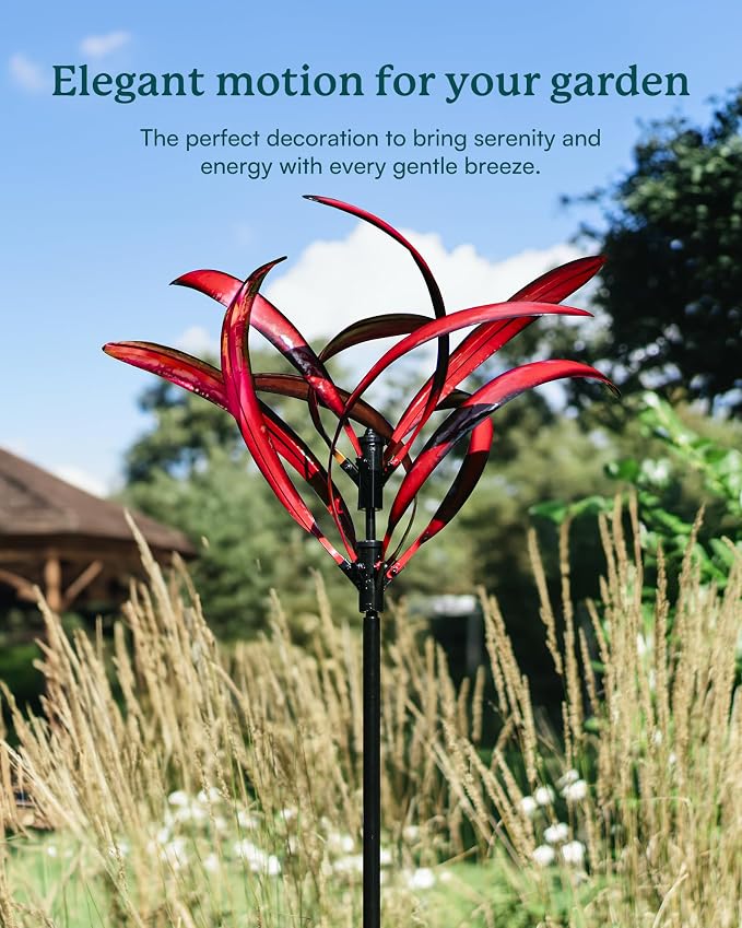 82 inch Wind Spinners Outdoor - Extra Large Metal Wind Sculptures & Spinner with Stake, Big Clearance Windmills for the Yard and Garden, Tall Yard Art Decor-Burgundy Red