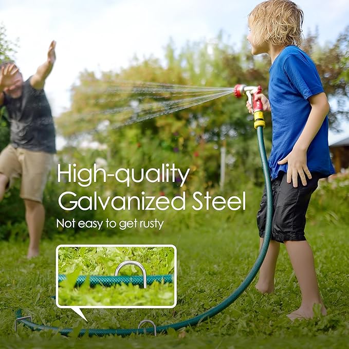 8 Inch Landscape Staples, 12/25/50/100 Pack Galvanized Garden Stakes, Heavy Duty 8 Gauge U-Shaped Ground Stakes for Weed Barrier Fabric, Irrigation Tubing, Fence, Outdoor Decorations