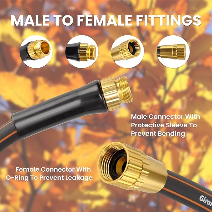 Giraffe Tools Garden Hose 5/8", Water Hose Heavy Duty, Flexible, Lightweight Hybrid Hose with Bend Protection, 2.5ft Male to Female Fittings, Burst 600 PSI, Short Leader Hose