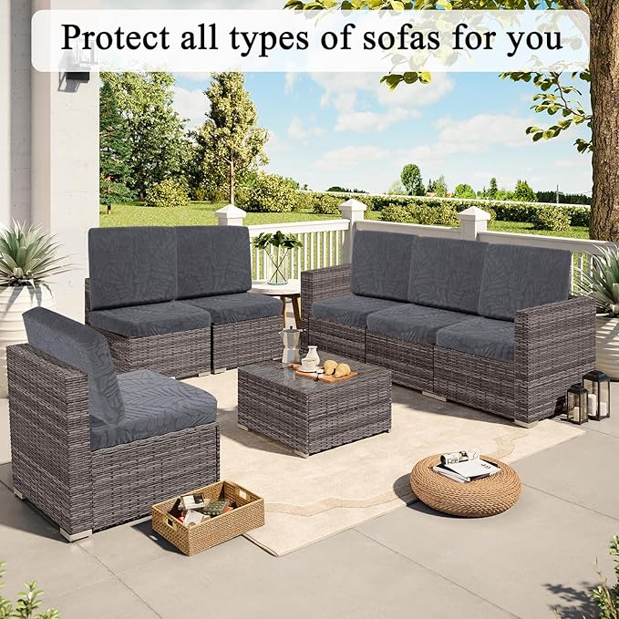 HEBE Stretch Patio Cushion Covers Set 8pcs,Waterproof Outdoor Couch Covers Replacement,Washable Reusable Seat Cushion Slipcovers for Patio Furniture Protector,Chair Cushion Cover