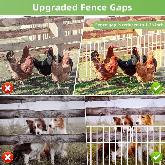 Blingluck Animal Barrier Fence, 10 Pcs Upgrade 1.26 in Gap Decorative Fences No Dig Fence for Rabbits and Dog Ground Defense, Rustproof Metal Wire Garden Edging Border for Outdoor, Yard, White
