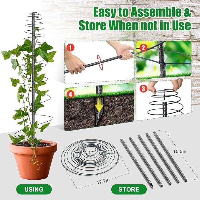 Spiral Frame Garden Trellis for Climbing Plants Outdoor - 12-58" Adjustable Heavy Duty Metal Support for Pole Beans,Snap Peas,Tomatoes,Cucumbers,Anti-Tip Plant Tower for Raised Beds, Backyard