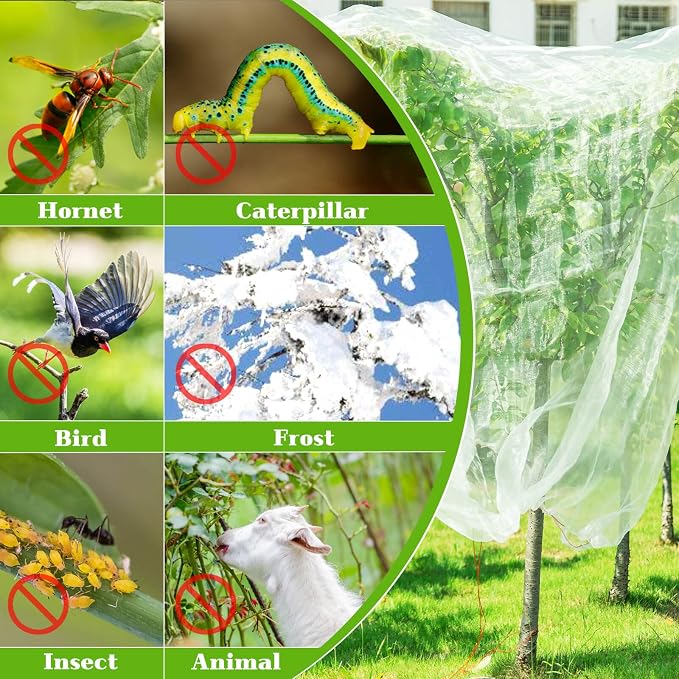 2Pcs Large Bird Barrier Netting Mesh, 7.9 * 6 FT Garden Netting with Zipper and Drawcord, Fruit Tree Covers to Protect Fruit from for Fruit Trees
