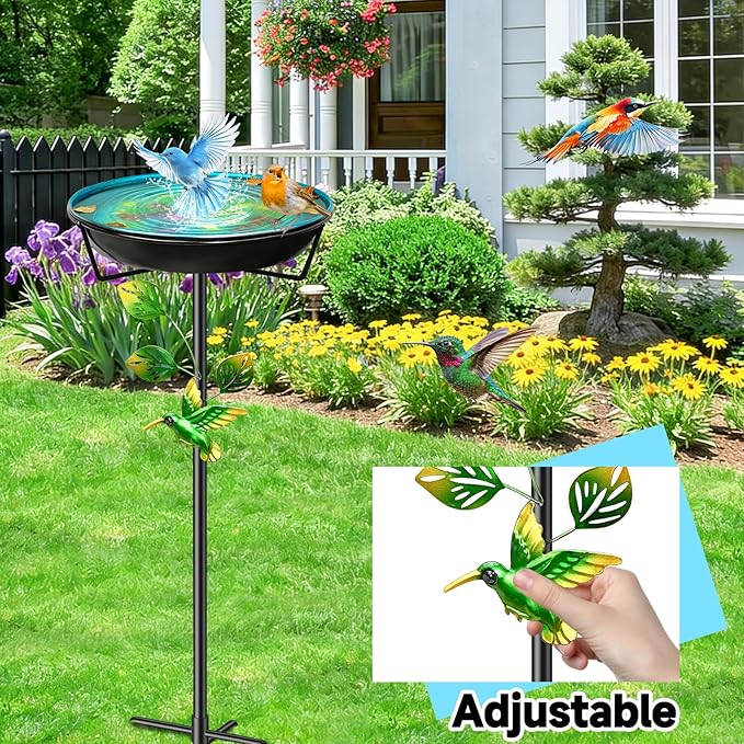 Metal Bird Bath for Outside, Vintage Birdbaths Removable Feeder Bowl with Butterfly Flower, Easy to Clean Birdfeeder for Outdoors Garden Yard Lawn Decor (Blue)
