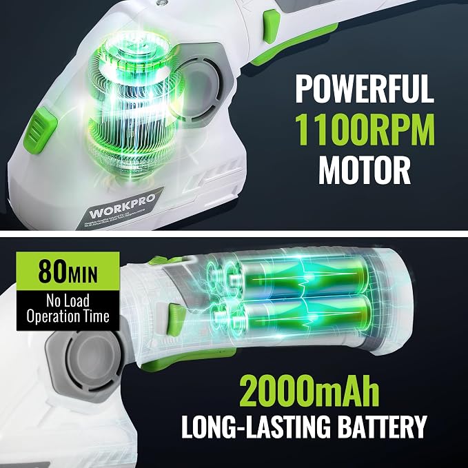 WORKPRO Cordless Grass Shear & Shrubbery Trimmer - 2 in 1 Handheld Hedge Trimmer 7.2V Electric Grass Trimmer Hedge Shears/Grass Cutter 2.0Ah Rechargeable Lithium-Ion Battery and USB Cable Included