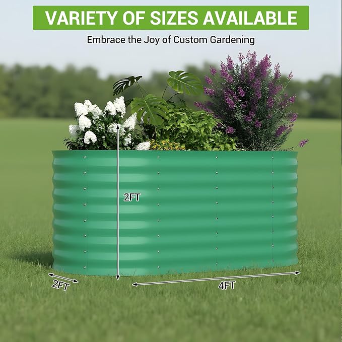 IDEALHOUSE 4x2x2 Ft Galvanized Metal Raised Garden Bed, 24-Inch Tall Outdoor Planter Box for Vegetables, Flowers & Herbs, Rust-Resistant Garden Beds for Backyard, Patio or Balcony, Green