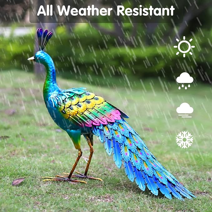 chisheen Metal Peacock Statue Garden Decor Yard Art Outdoor Gift for Women