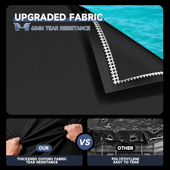 LXKCKJ 12x24 FT Pool Cover for Above Ground Pools, Rectangular 420D Oxford | 10000PA Waterproof, 100MPH Windproof, Tear-Resistant, UPF50+ UV Protection,Cuts Evaporation, for Oval /Rectangular Pool