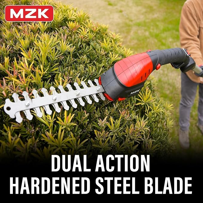 MZK 2-in-1 20V Pole Mini Hedge Trimmer & Grass Shear, 13ft Reach, Electric Hedge Trimmer with Extension Pole, Multi-Angle,Used in Garden,Yard(2*Batteries and Charger Included)