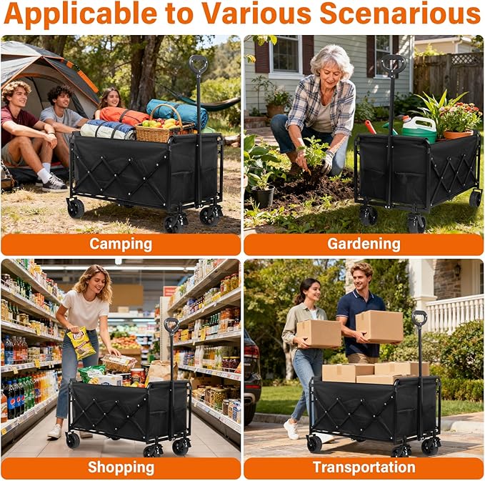 Wagons Carts Foldable — Heavy Duty Collapsible Wagon for Groceries, Apartment Moving & Storage Wagon cart with Wheels Foldable,Portable Folding Wagon for Yard Work, Travel, Shopping,Picnic & Beach