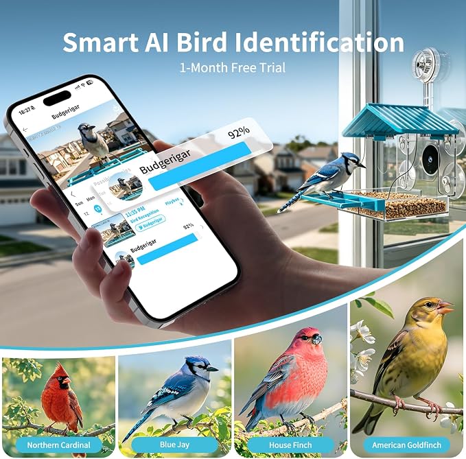 2026 Upgraded Window Bird Feeder with Camera, 2K UHD Window Bird Feeders for Outdoors with Strong Suction Cups, 2.4G & 5G WiFi, AI Bird Identification, 24/7 Local Recording - Perfect for Bird Watching
