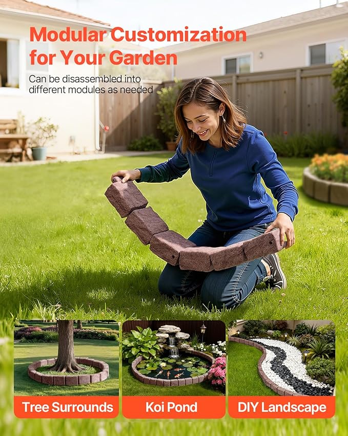 VEVOR Faux Stone Landscape Edging, 46.8" x 3.9" Realistic Lawn Edging with Anchoring Spikes, Flexible Brick-Sized Garden Border, Fade-Resistant Yard Garden Stone Border for Driveways Walkway, Brown