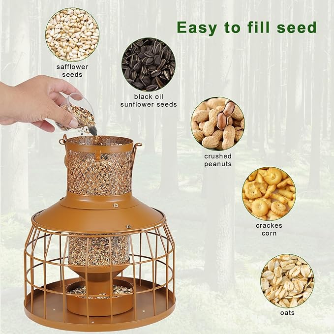 Squirrel Proof Bird Feeders, Metal Wild Bird Feeders for Outdoors Hanging, 3.5LB Heavy Duty Caged Squirrel Proof Bird Feeders, Chew-Proof, Weather Resistant, Patio Backyard Garden Decor