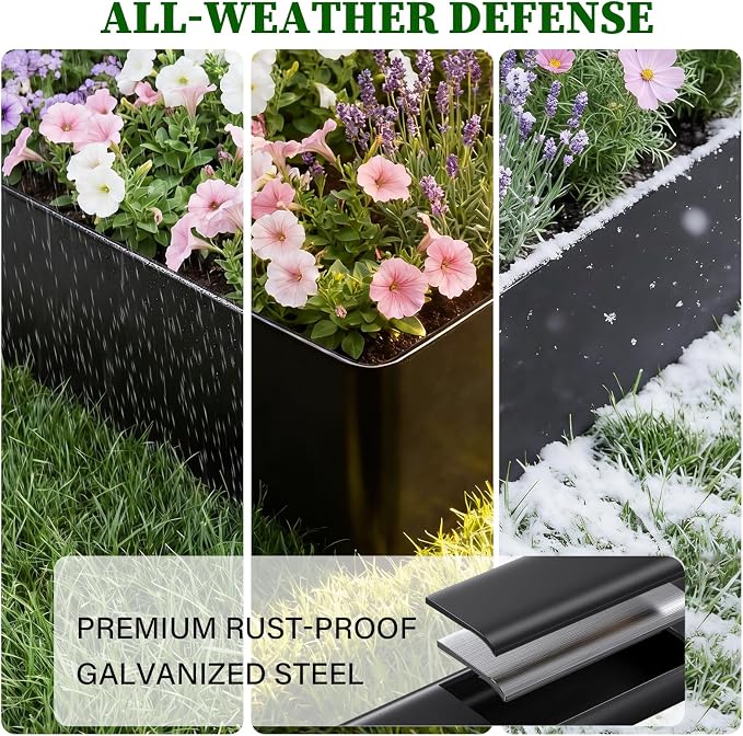 Steel Landscape Edging 6 Pack 8" H x 40" L, Heavy Duty Flexible Galvanized Metal Garden Border Strips, No Dig Lawn Edge with 6 Anchoring Pins, for Flower Bed, Yard, Pathway Divider(20 FT Total)