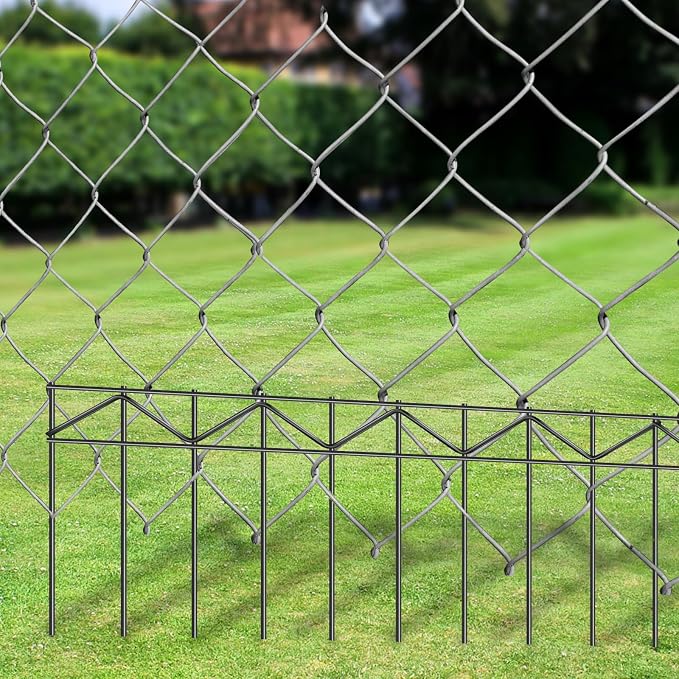 10 Pack 32" L x 10" H Animal Barrier Fence, No Dig Fence Patented Product, 5.5mm Galvanized Stakes with 2.1" Spacing, Anti Digging for Dogs Outdoor Yard Patio, Total 26.6Ft(L) X 10in(H) Black