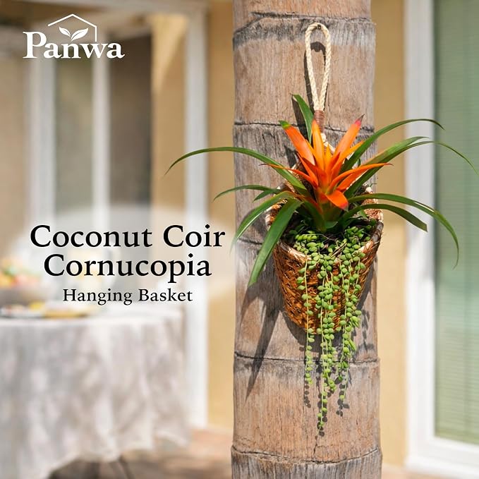 Thai Coconut Fiber Hanging Plants Flowers Basket for Patio Summer Outdoor Outside Decoration (4 Inch 2-Pack)