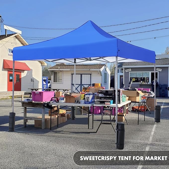 OLIXIS 10x10 Ft Pop Up Canopy Tent, Waterproof Portable Outdoor Shade Canopy with Sand Bags for Beach, Backyard Parties & Events, Royal Blue